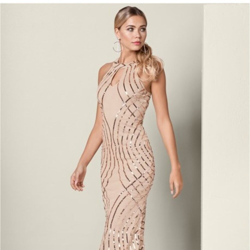 Venus Champagne Sequin Sleeveless Gown - Rose Gold - Size 12 - NWT $159